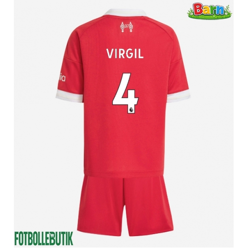Liverpool Virgil van Dijk #4 Hemmaställ Barn 2025-26 Kortärmad (+ Korta byxor)
